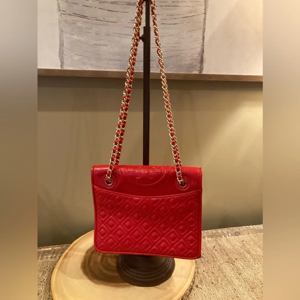 Tory Burch Fleming Quilted Crossbody/Shoulder Bag Chain‎ Red Patent Medium